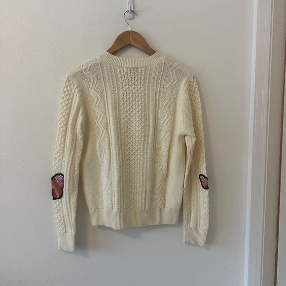 Jamison Ivory Knit Sweater with Butterly Patches | Size Small - Picture 5 of 9